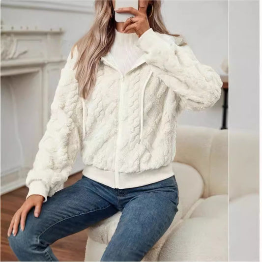 Cozy Hooded Knit Fleece Cardigan