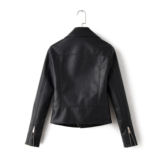 Lapel Zip-Up PU Leather Biker Jacket