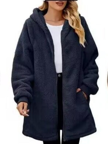 Plush Hooded Zip Cardigan Coat