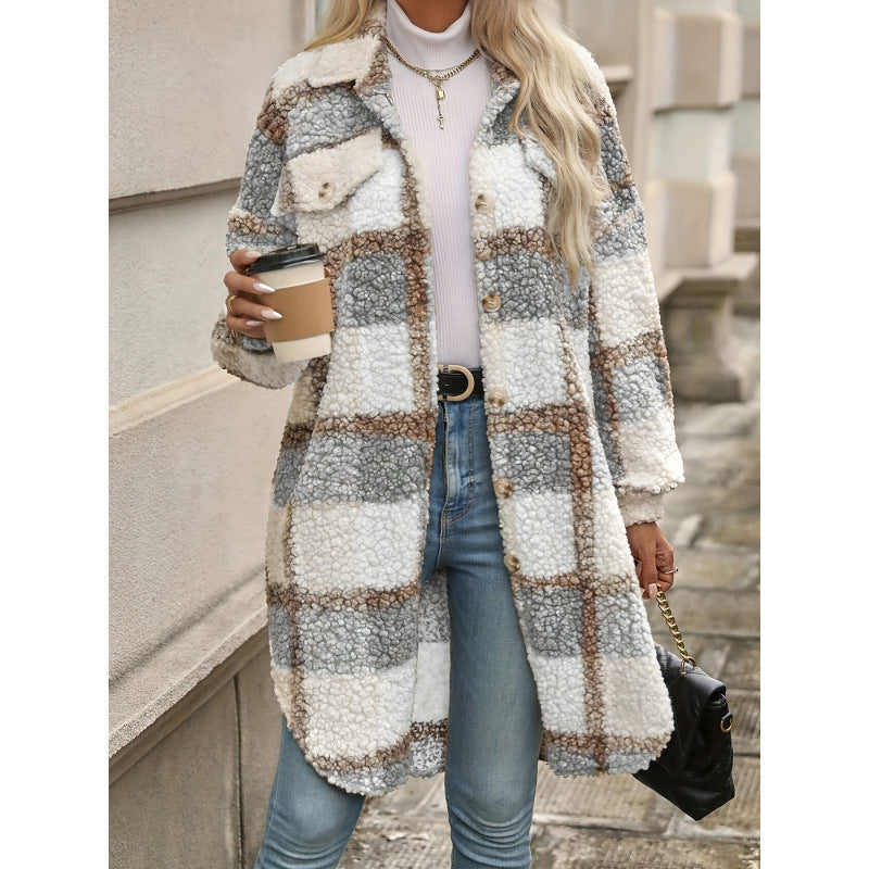 Colorblock Plaid Padded Jacket