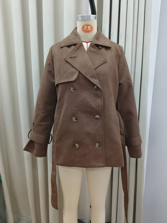 Double-Breasted Long Trench Coat