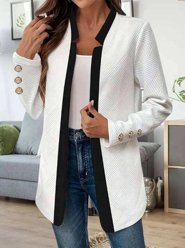 Colorblock Gold Button Trim Blazer Jacket
