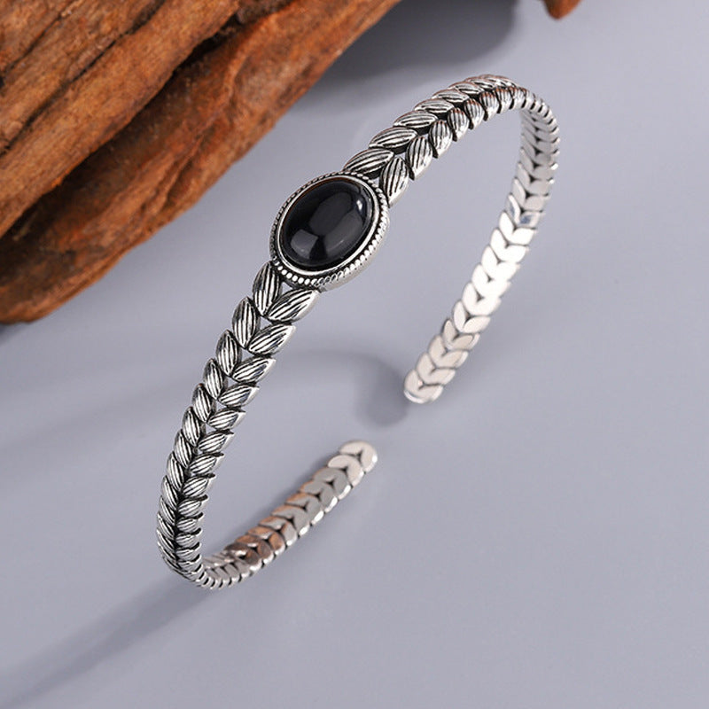 Vintage Wheat Pattern Onyx Bracelet
