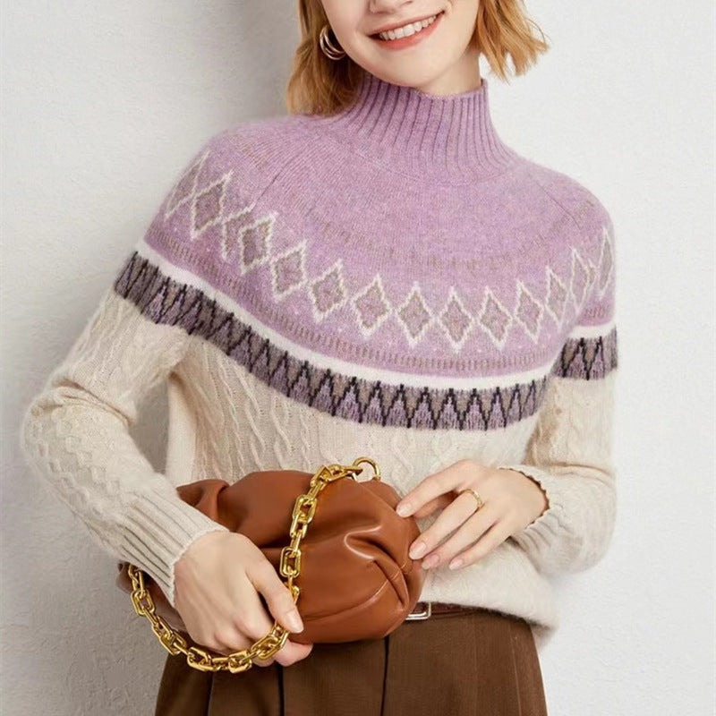 Jacquard High-Neck Wool Sweater