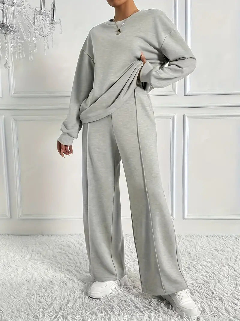Round Neck Long Sleeve Trousers Set