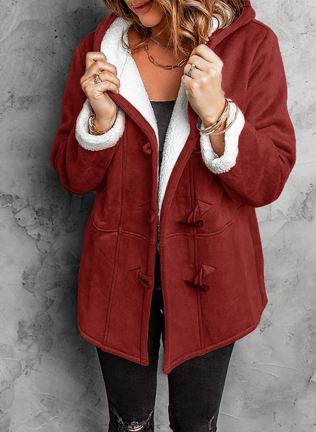 Faux Shearling Toggle Winter Coat