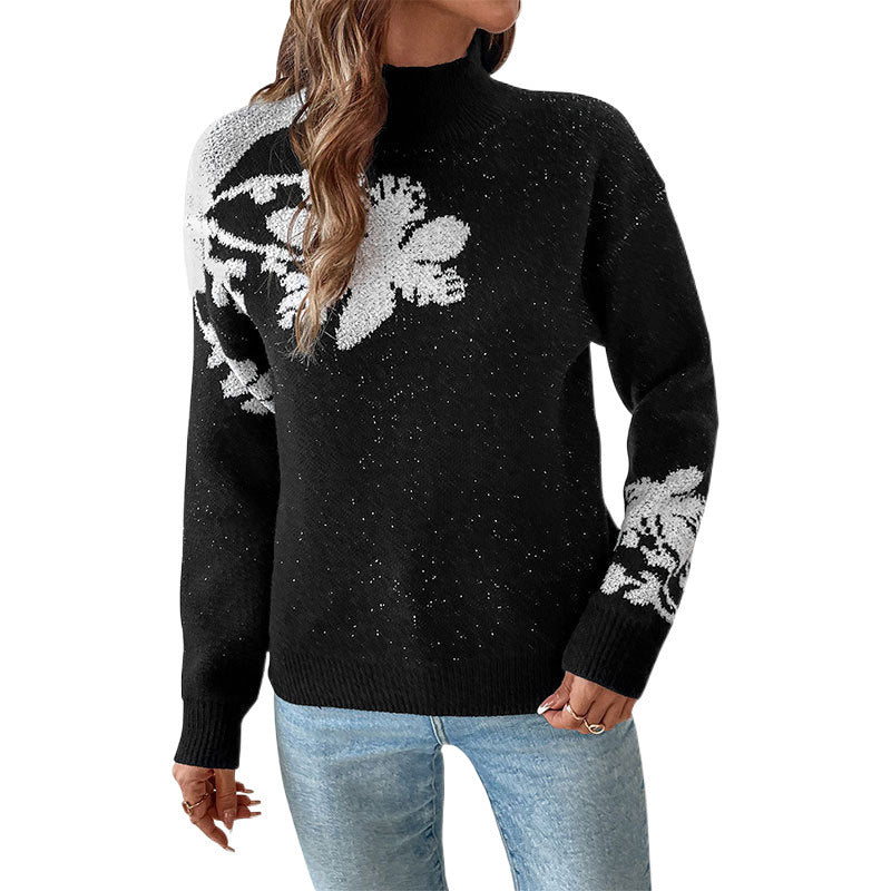 Elegant Jacquard Flower Sweater
