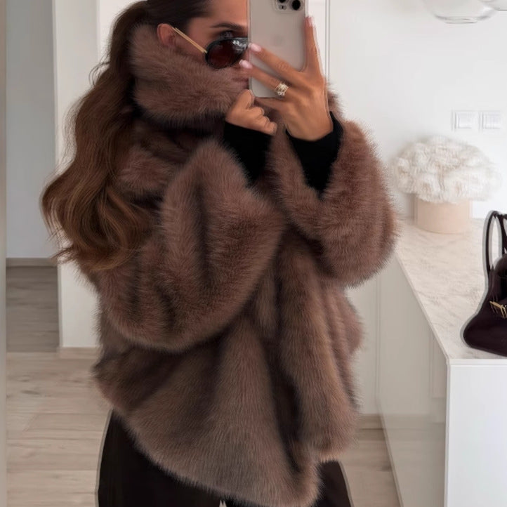 Plush Faux Fur Winter Coat for Women