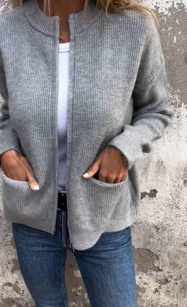 Solid Color Zipper Cardigan Coat