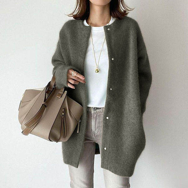 Soft Round Neck Knit Coat