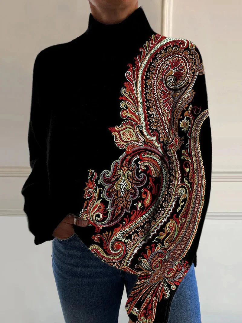 Reindeer Print Turtleneck Sweater