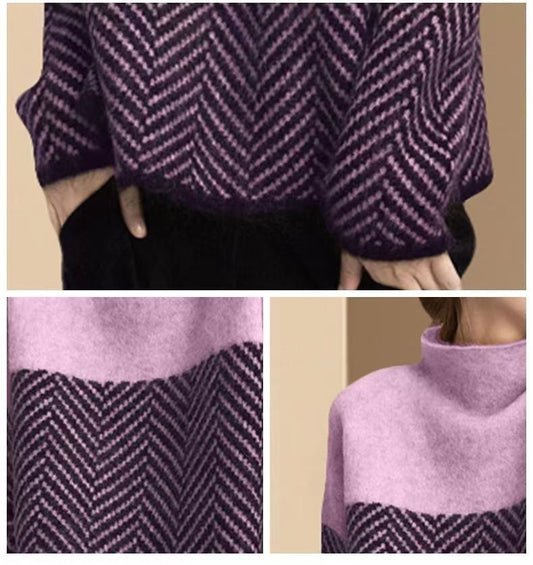 Cozy Thick Turtleneck Colorblock Sweater