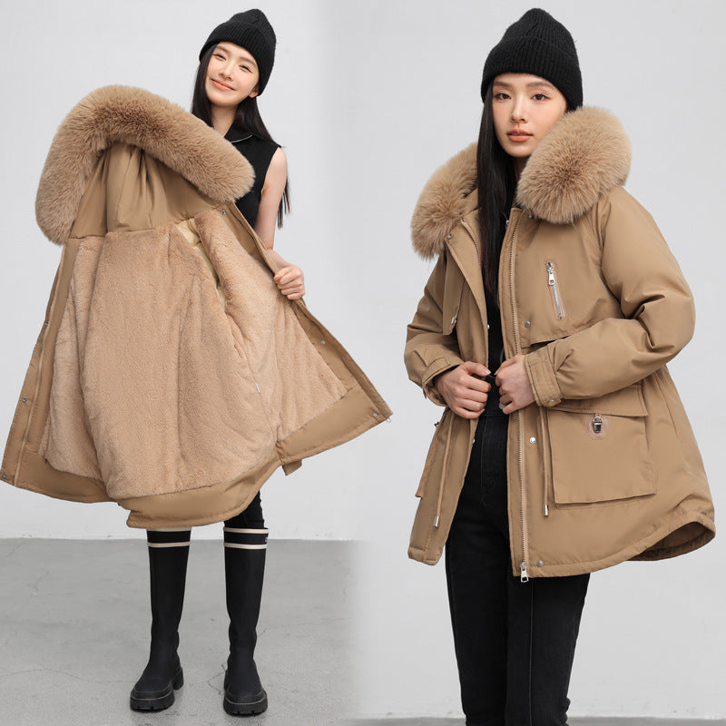 Fleece-Lined Slim Fit Cotton Parka Coat