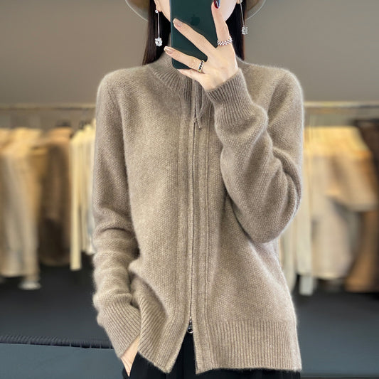 Half-Zip High Neck Knit Cardigan