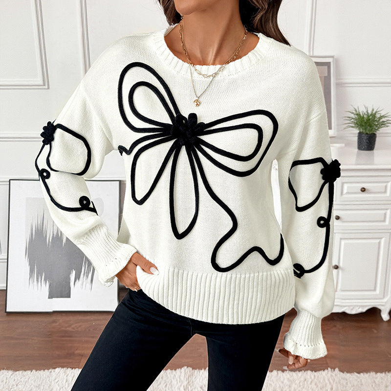 Bow Design Round Neck Sweater