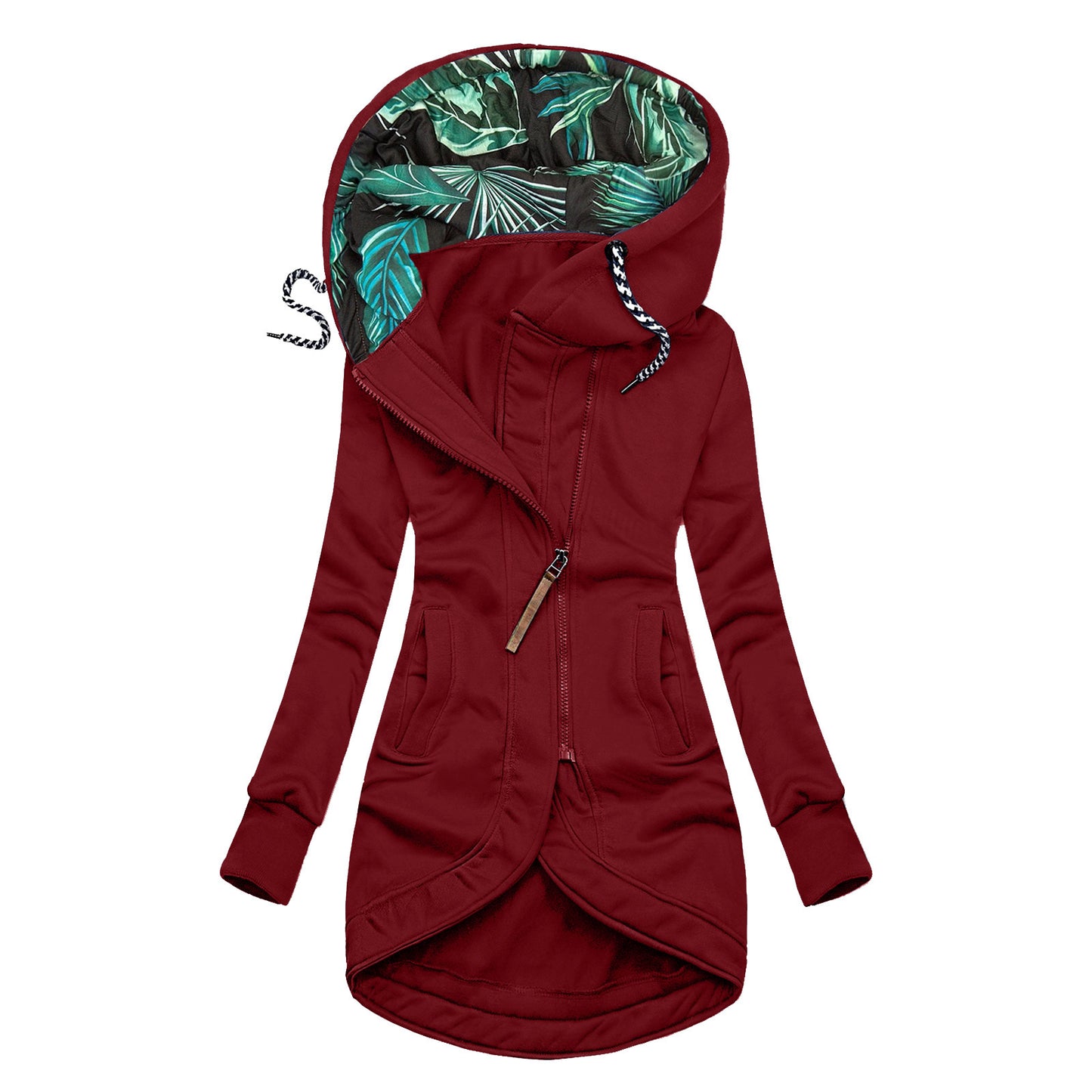 Printed Hooded Zip-Up Long Sleeve Jacket
