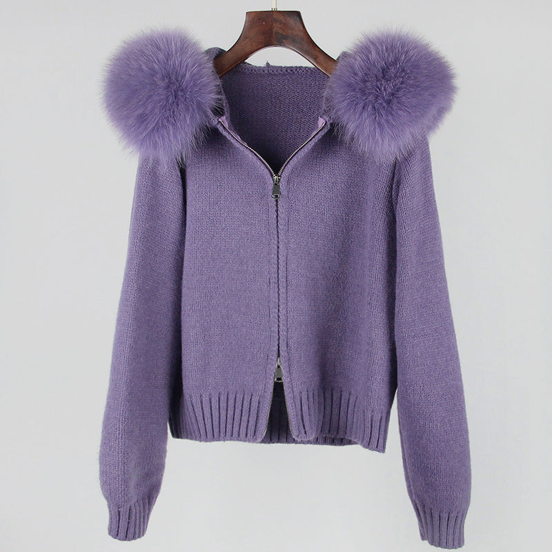 Women’s Fox Fur Hooded Zipper Coat