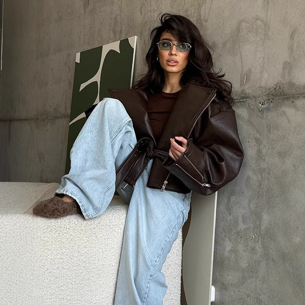 Short Belted Leather Jacket