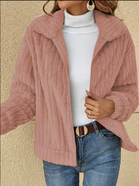 Soft Fleece Lapel Zip Jacket