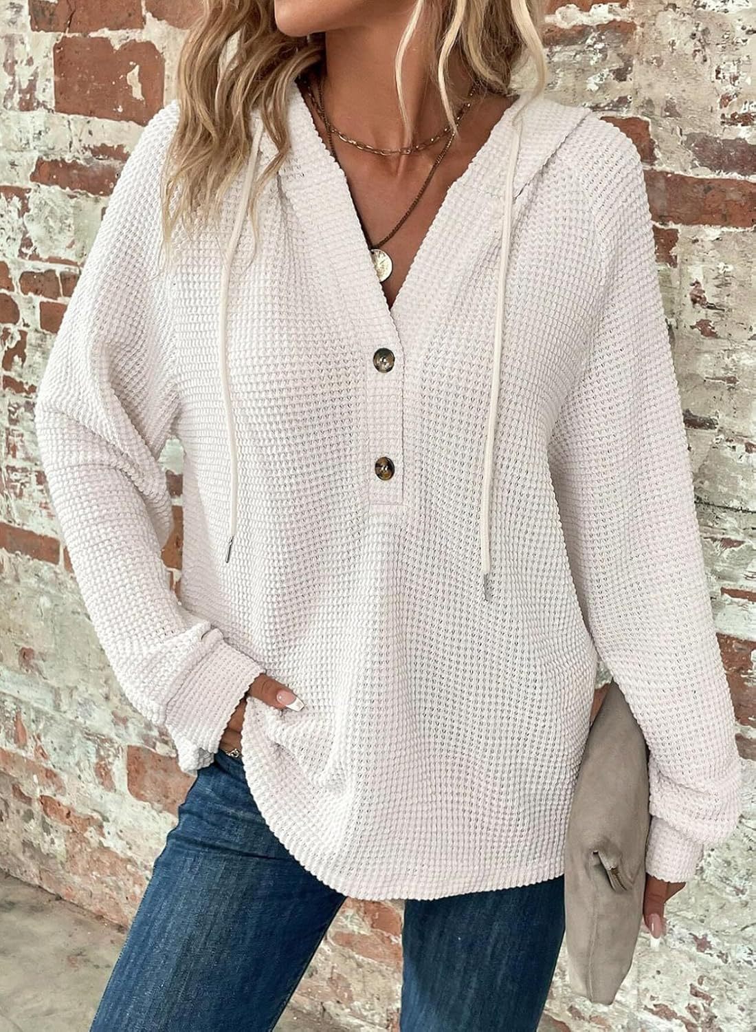 V-Neck Buttoned Casual Knit Pullover