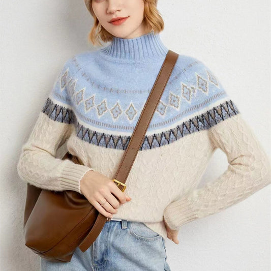 Jacquard High-Neck Wool Sweater