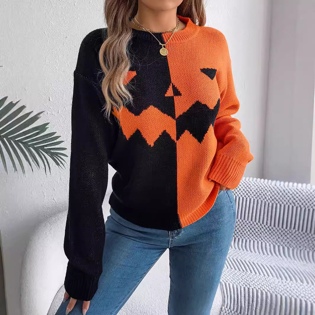 Spooky Face Contrast Pullover