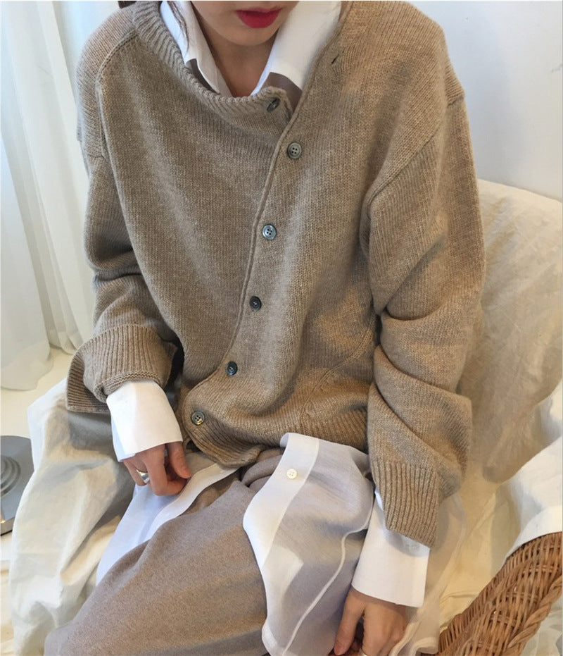 Asymmetric Button Knit Cardigan