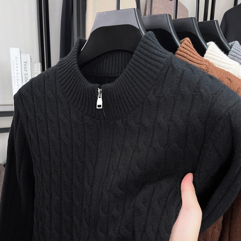 sweter z warkoczowym splotem i stójką