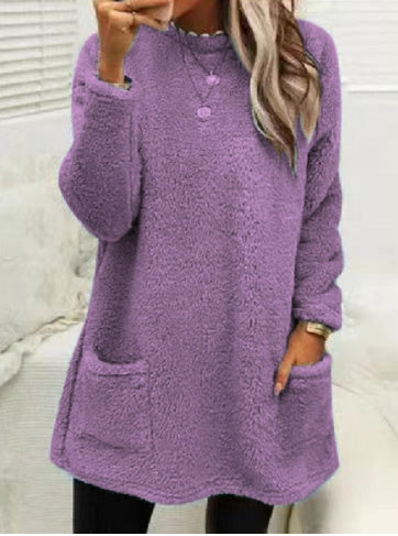 Fleece Pullover Long Sweater with Pockets