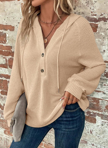 V-Neck Buttoned Casual Knit Pullover