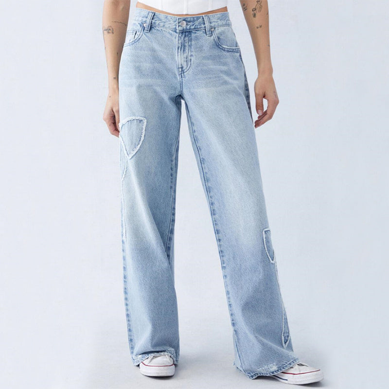 Bow Embroidered Wide-Leg Jeans