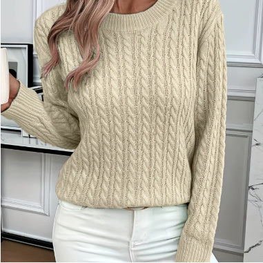 Classic Twist Knit Round Neck Sweater