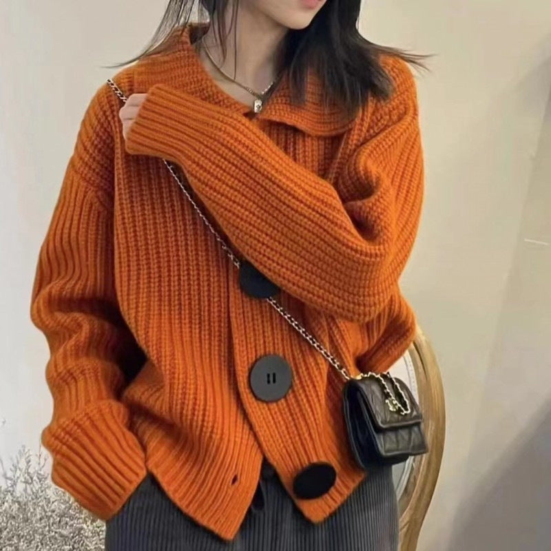 Relaxed Fit Big-Button Knit Cardigan