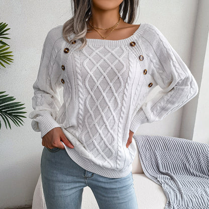 Button Design Square Neck Sweater
