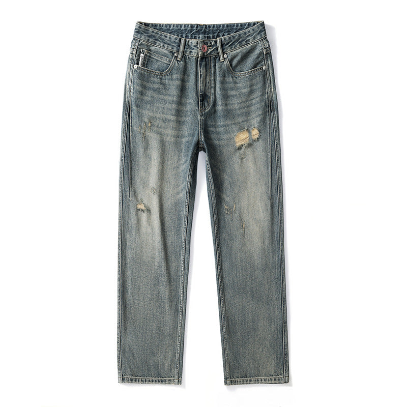 Jeansy retro z szerokimi nogawkami i podartymi nogawkami