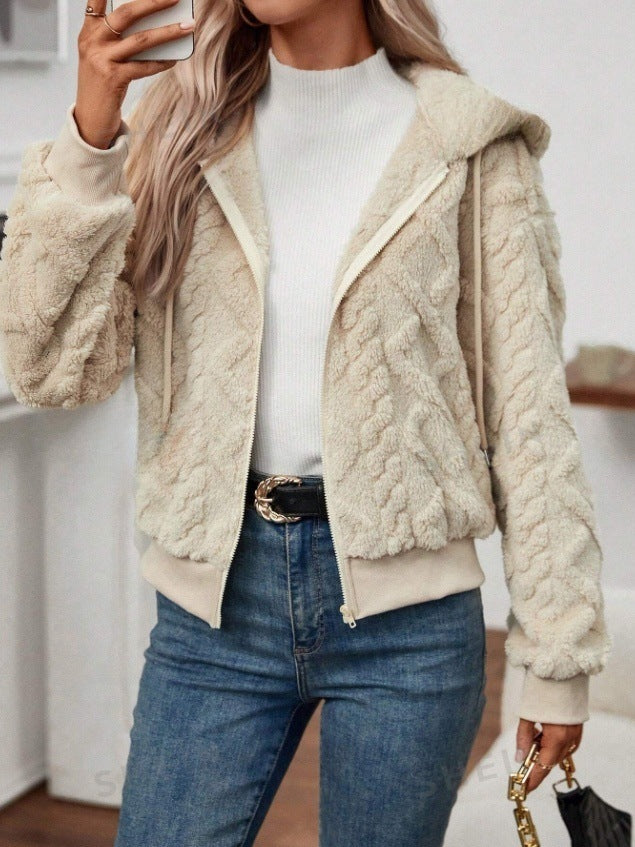 Cozy Hooded Knit Fleece Cardigan