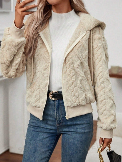 Cozy Hooded Knit Fleece Cardigan