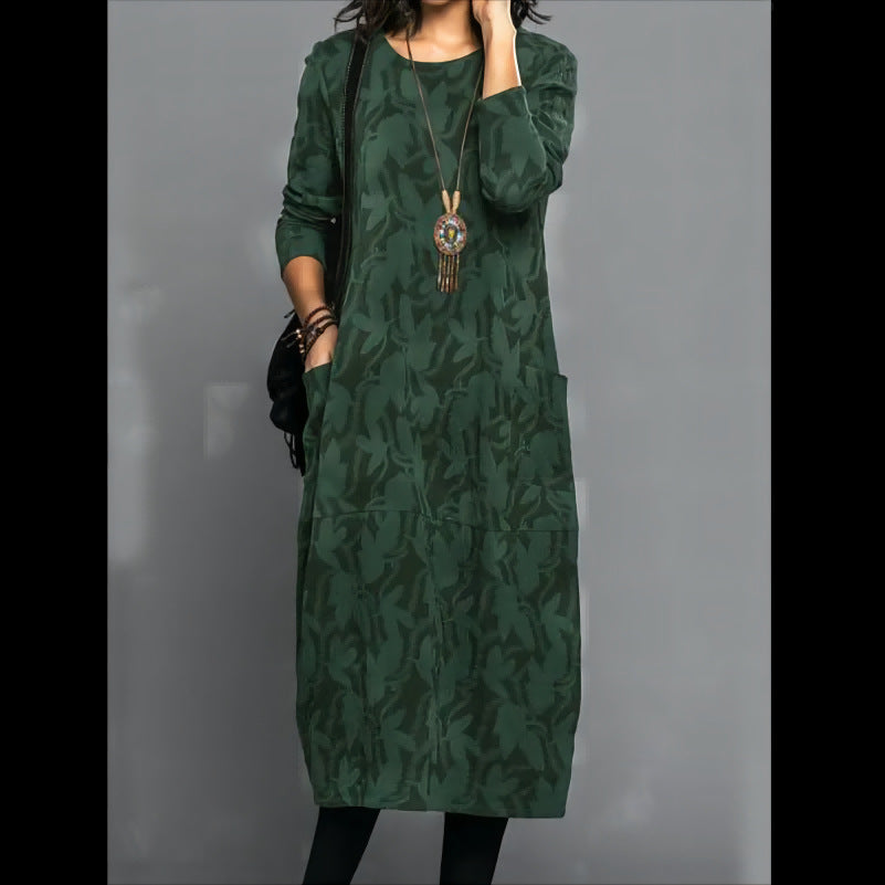 Retro Crew Neck Knitted A-Line Dress