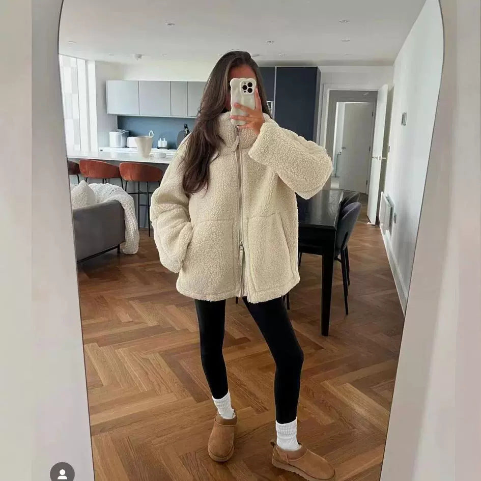 Stand Collar Wool Zip-Up Coat
