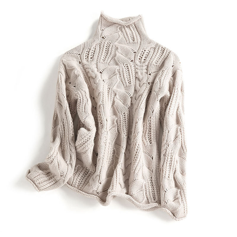 High Neck Crochet Knit Pullover Sweater