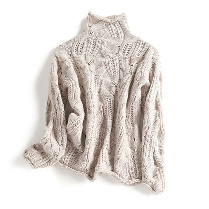 High Neck Crochet Knit Pullover Sweater