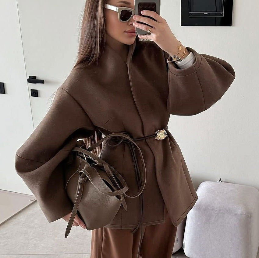 Elegant Brown Wool Coat
