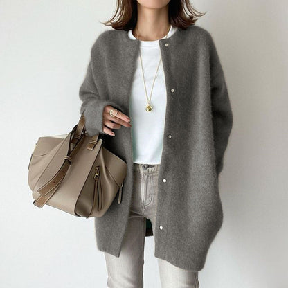 Soft Round Neck Knit Coat