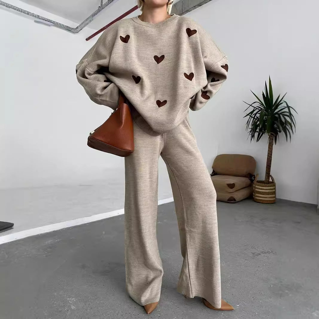 Heart Pattern Knit Two-Piece Set