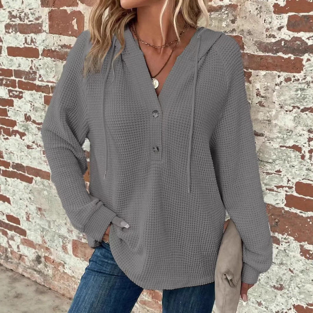 V-Neck Buttoned Casual Knit Pullover