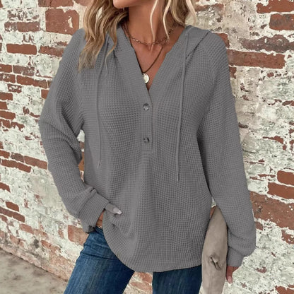 V-Neck Buttoned Casual Knit Pullover