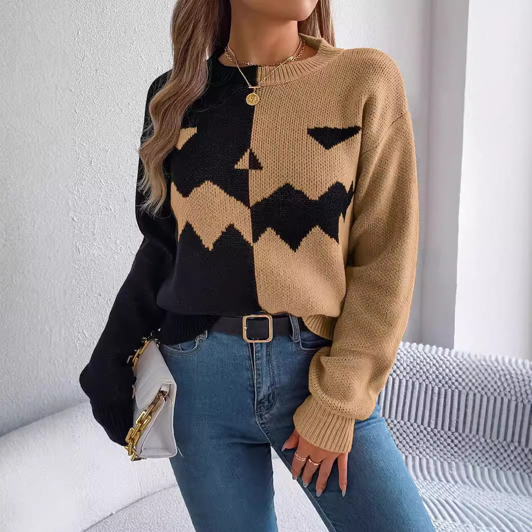 Spooky Face Contrast Pullover
