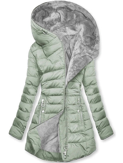 Plush Hooded Mid-Length Puffer Coat