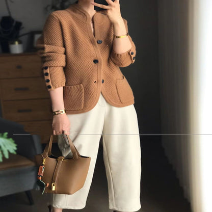 Wool Stand Neck Knit Cardigan