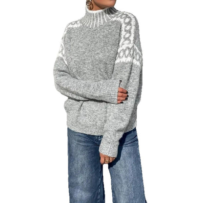 Contrast Color Turtleneck Loose Sweater